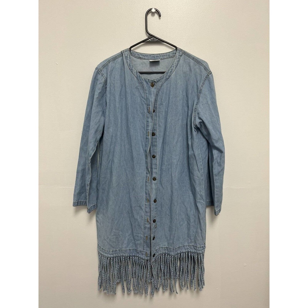CMC Color Me Cotton Denim Fringe Oversized Boho Dress Size S Western